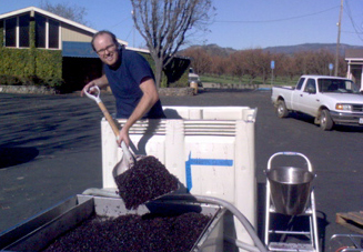 evan digging a small fermentation on a beautiful day in
          december